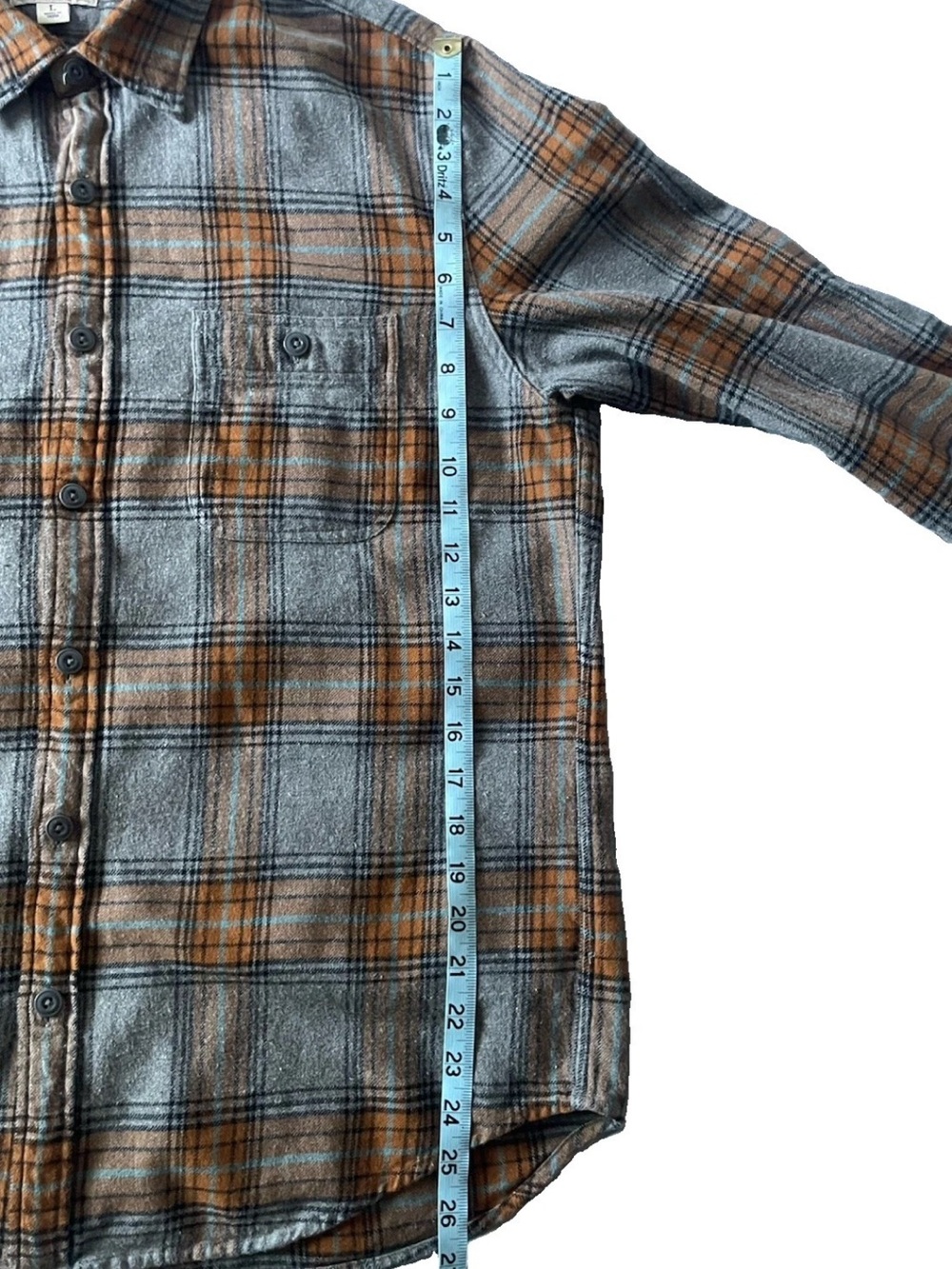 J.Crew Men's Large (L) Classic Fit Cotton Gray and Orange Plaid Flannel Shirt - Picture 6 of 9